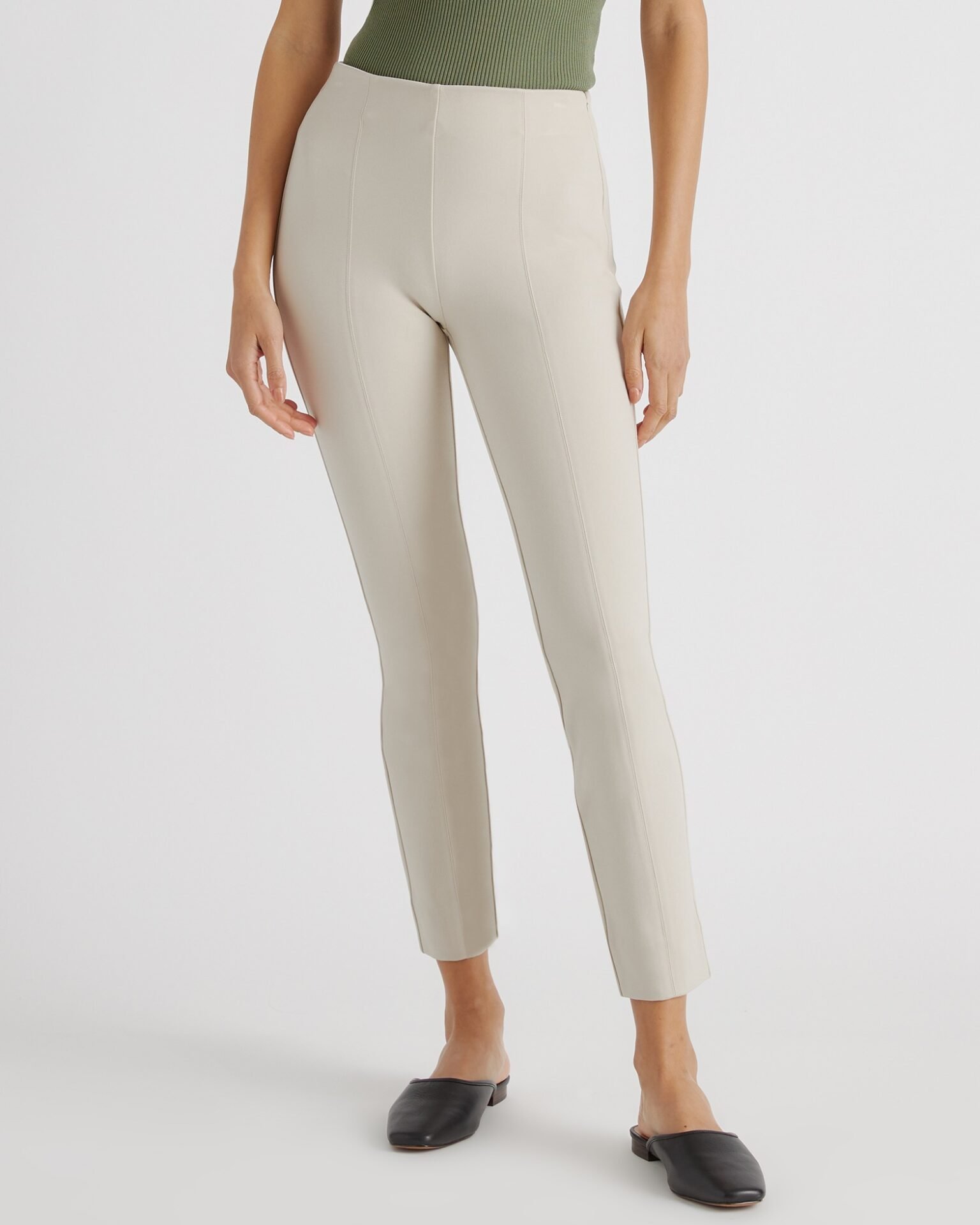 Ultra-Stretch Ponte Pintuck Ankle Pants (Ecru)