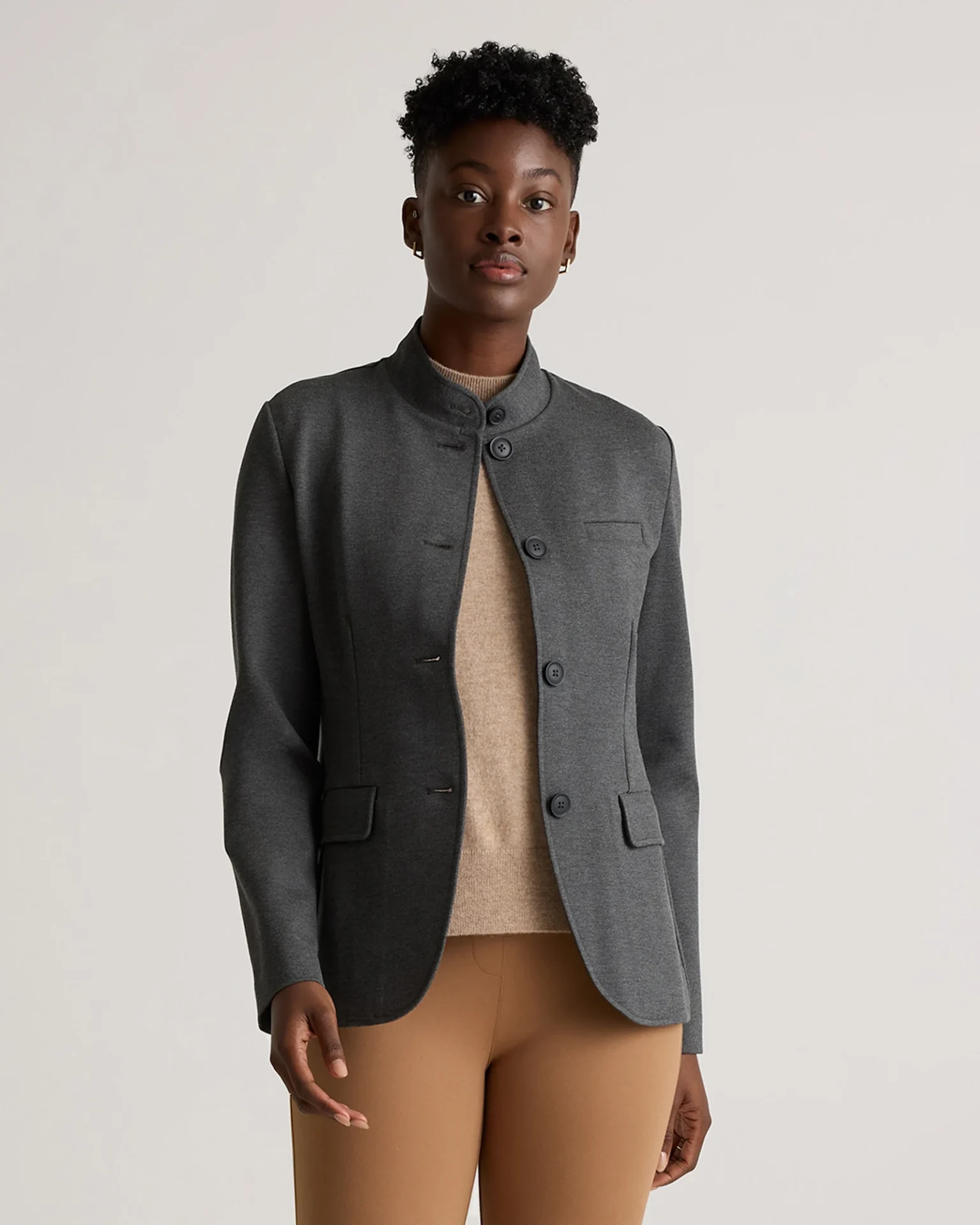Ultra-Stretch Ponte Stand Collar Blazer (Charcoal)