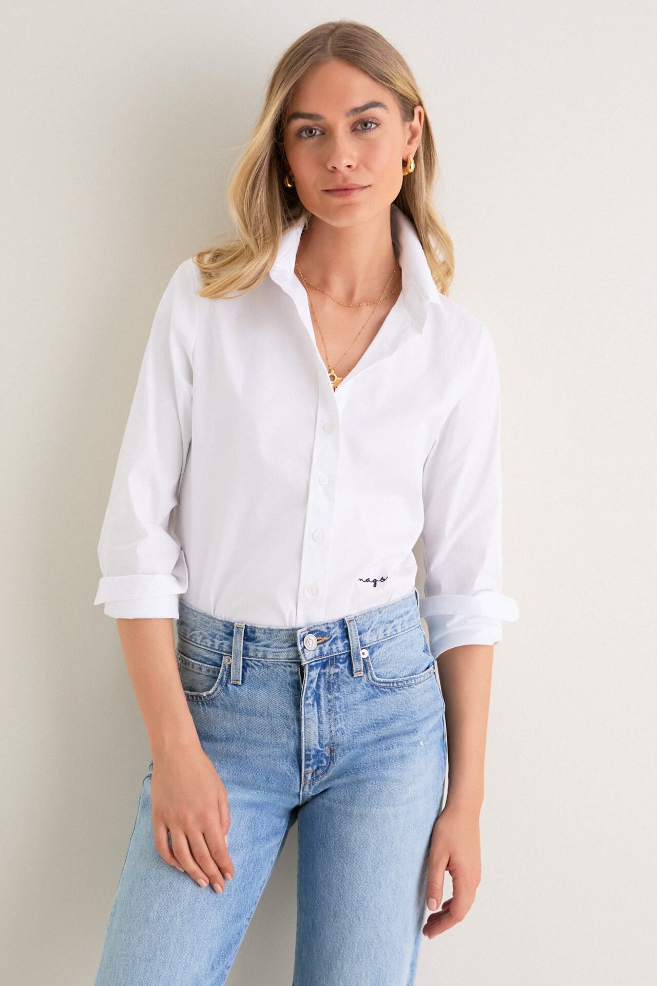 White Long Sleeve Essentials Shirt (THE SHIRT by Rochelle Behrens)