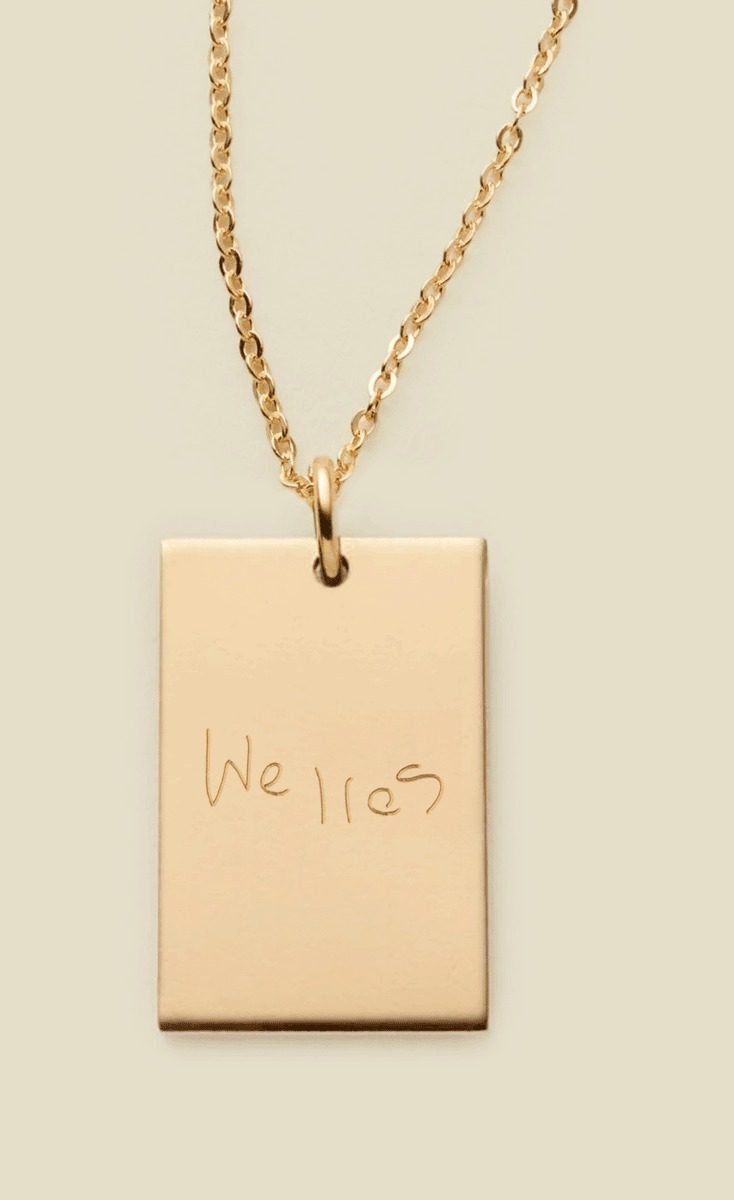 Engraved Handwriting Rectangle Necklace