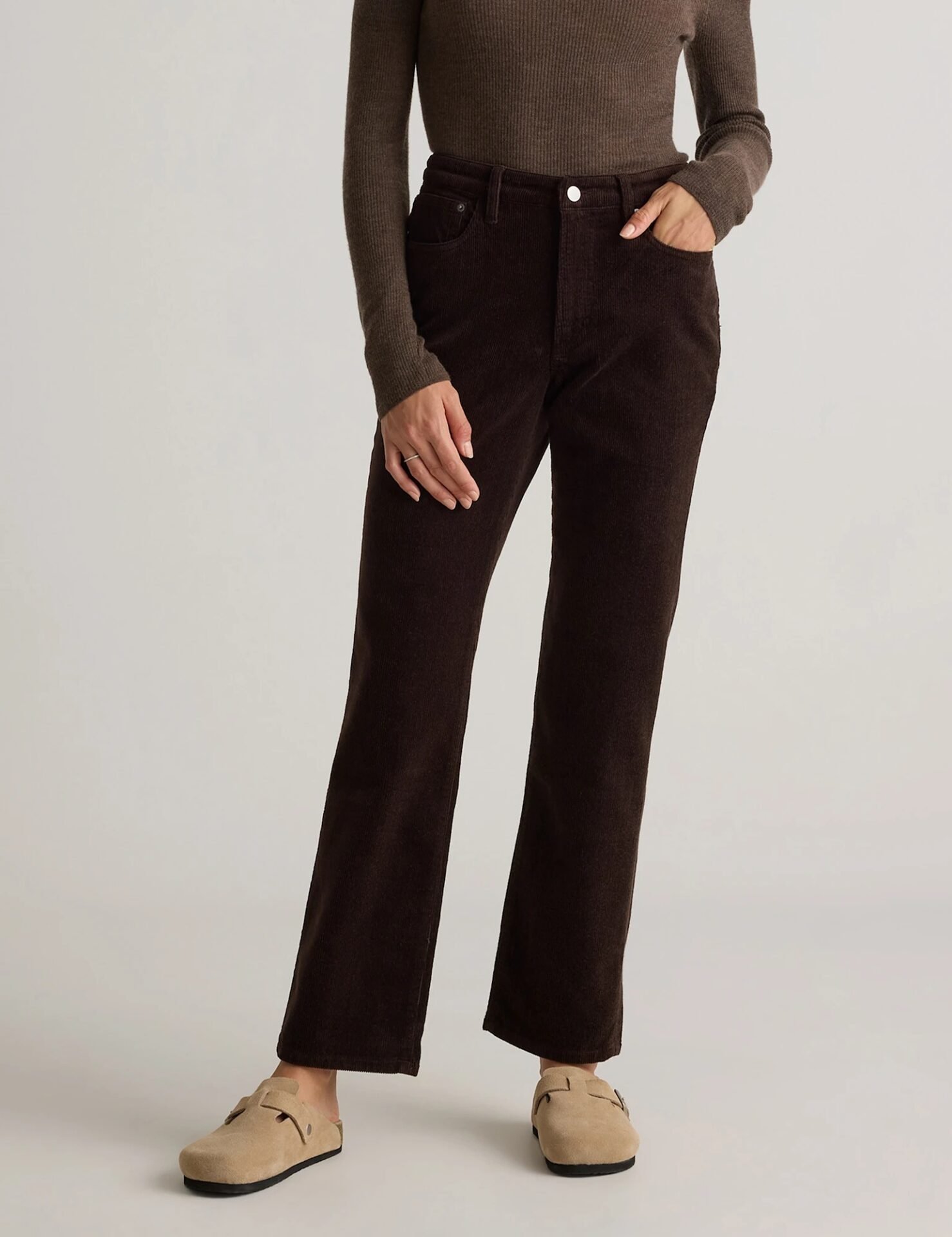 Organic Stretch Corduroy Straight Leg Pants (Espresso)