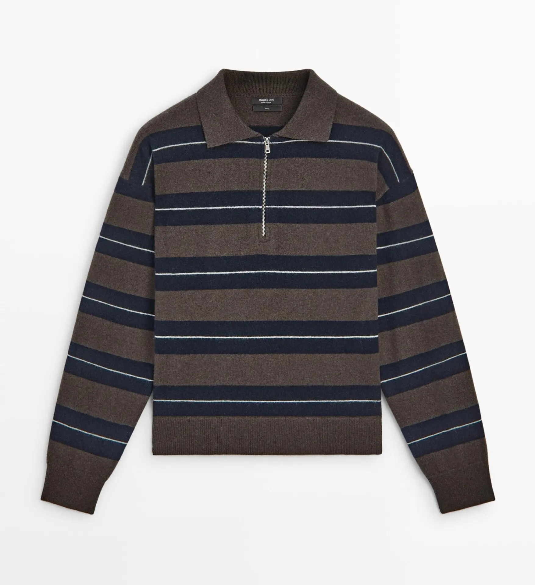 100% wool zip polo sweater