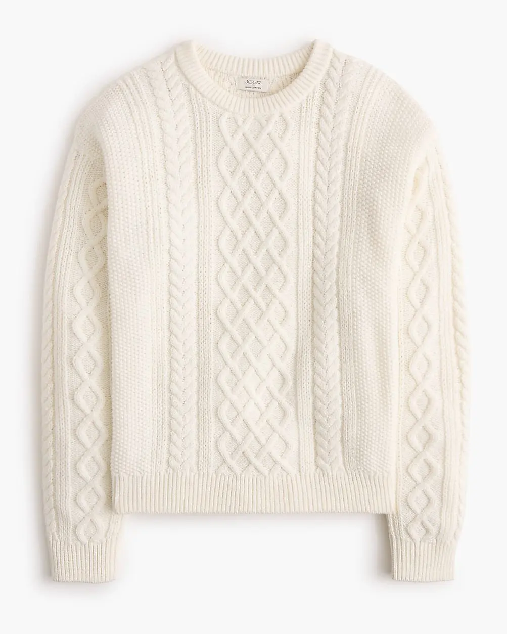 100% Cotton Cable Crewneck Sweater (Ivory)