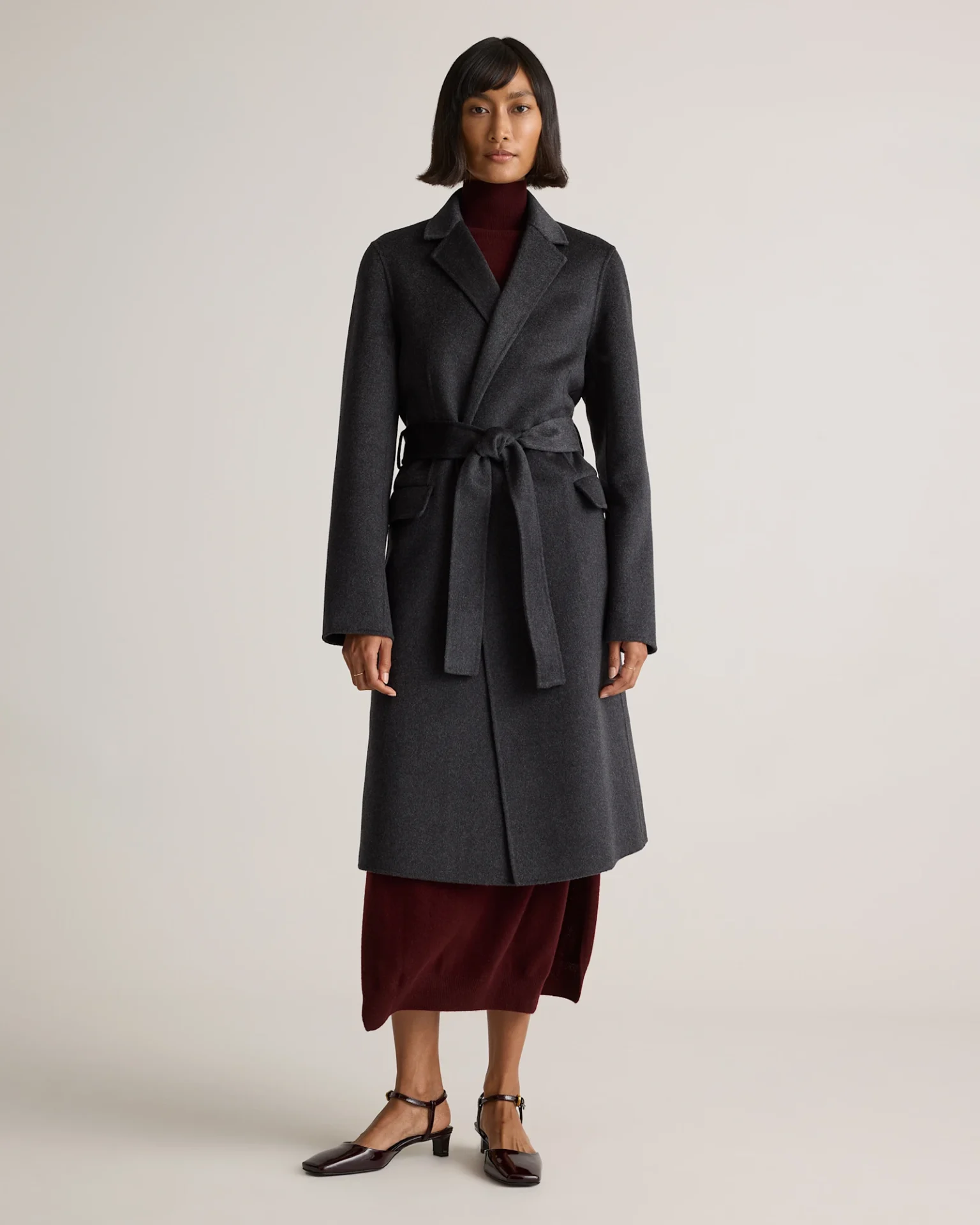 100% Mongolian Cashmere Double-Faced Wrap Coat (Heather Graphite)