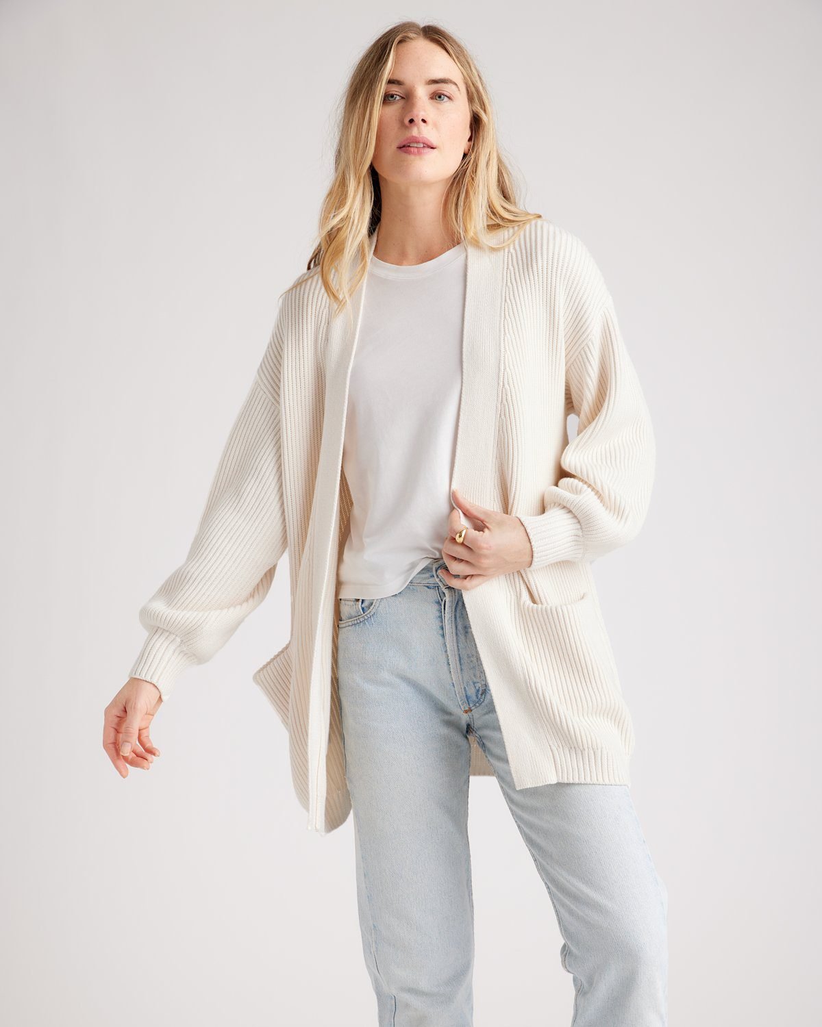100% Organic Cotton Oversized Cardigan (Ivory)
