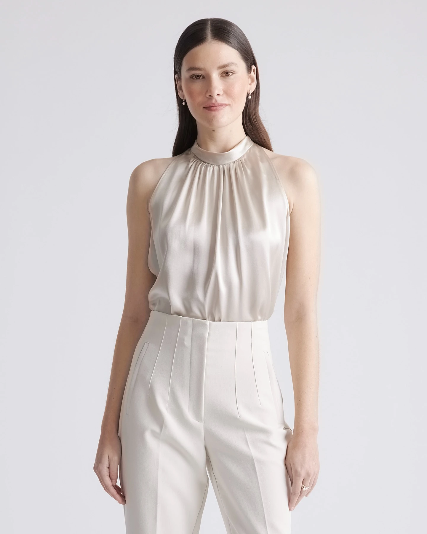 100% Washable Silk Halter Top (Champagne)
