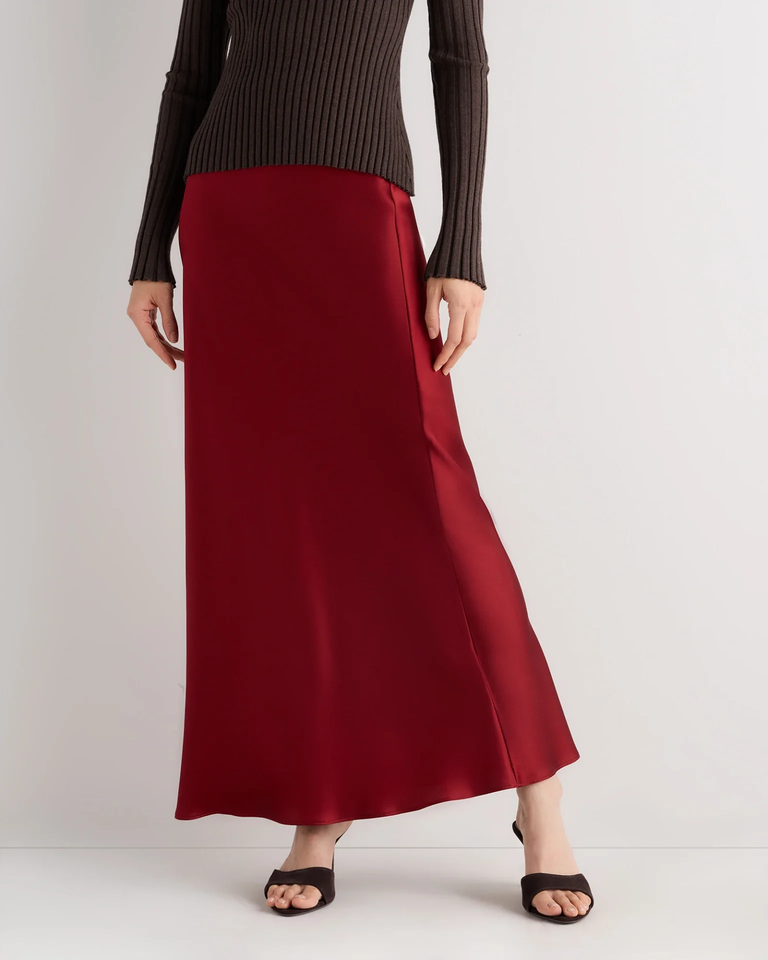 100% Washable Silk Maxi Skirt (Clay Red)