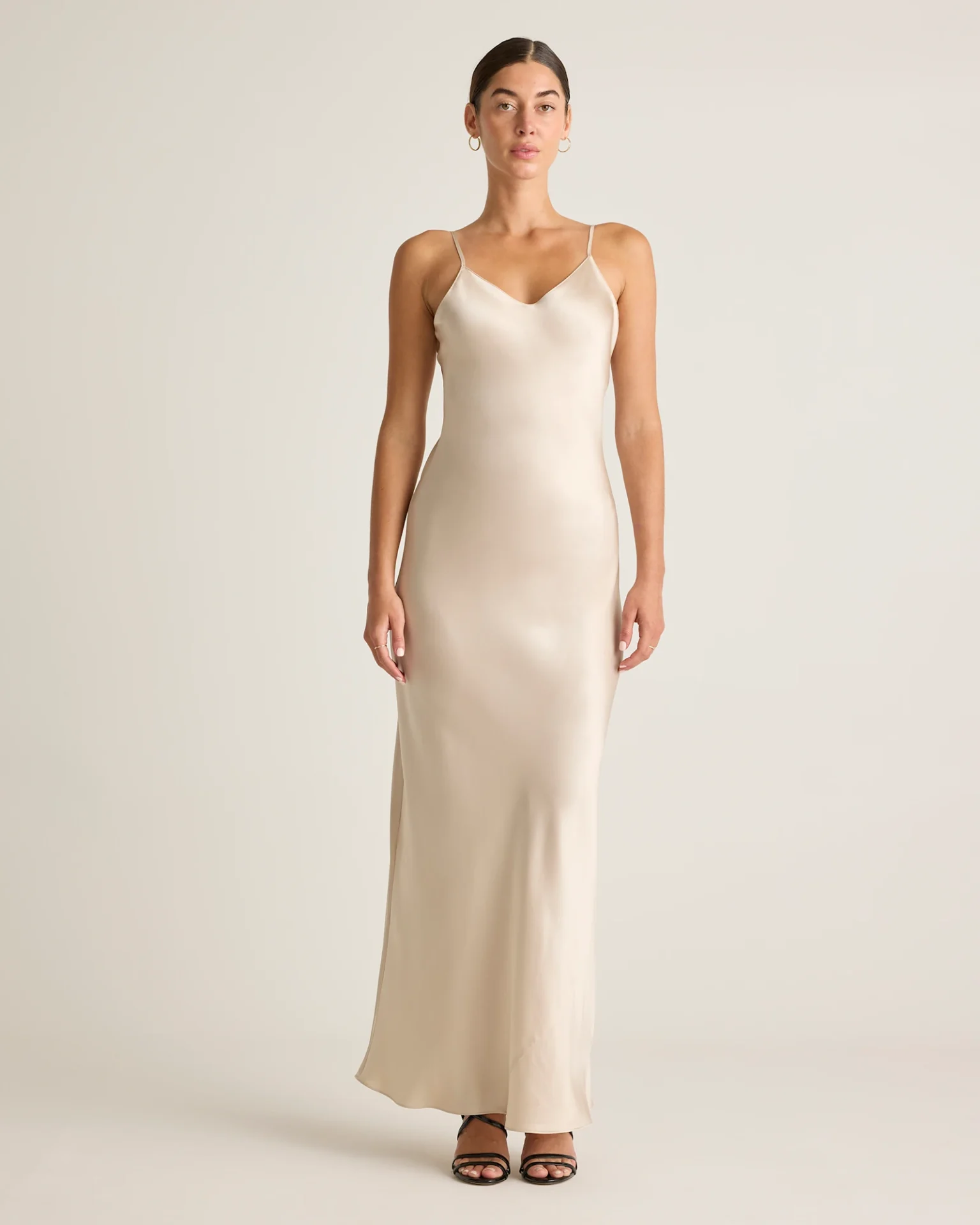 100% Washable Silk Maxi Slip Dress (Champagne)