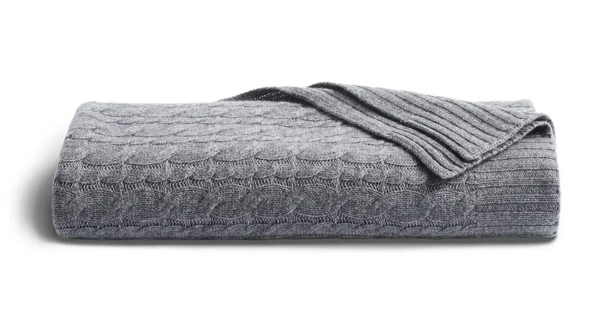 Cashmere Cable Knit Throw in Dark Grey