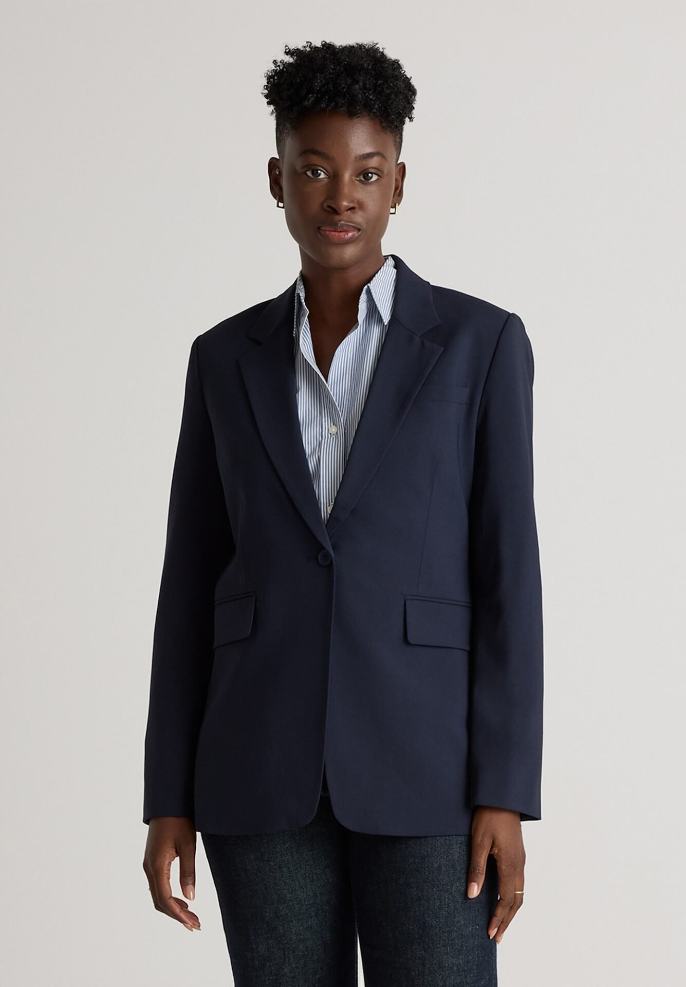 Italian Wool Long Blazer (Navy)