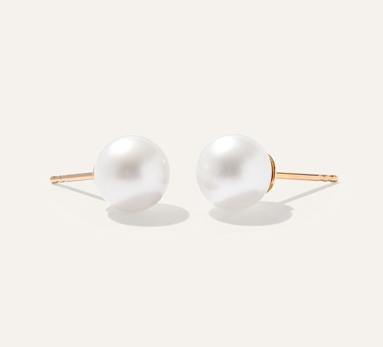 14K Gold Freshwater Cultured Pearl Studs (8mm, Yellow Gold)