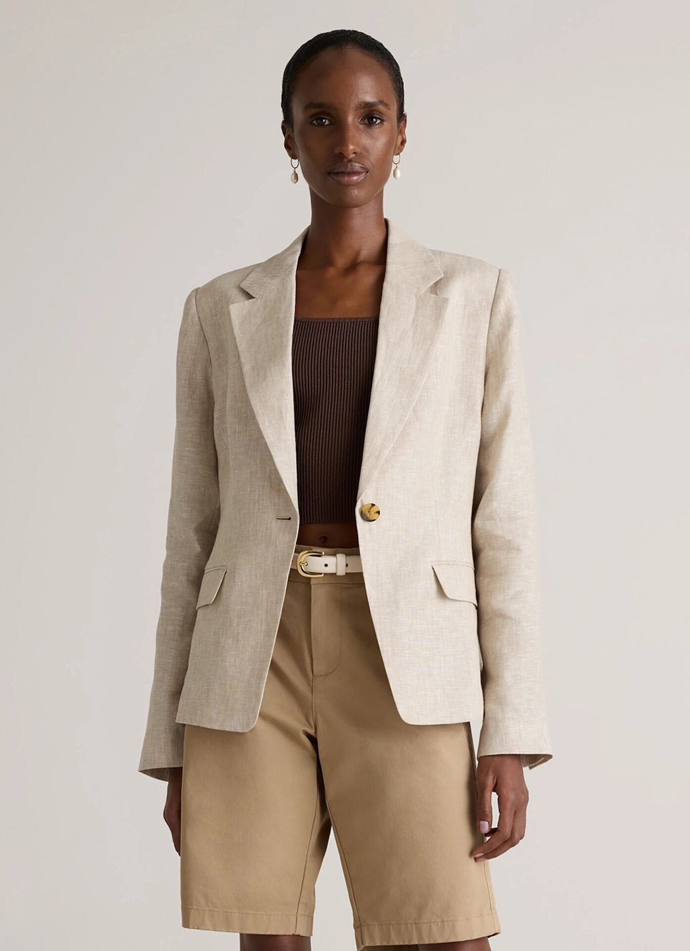 100% European Linen Structured Blazer (Flax)