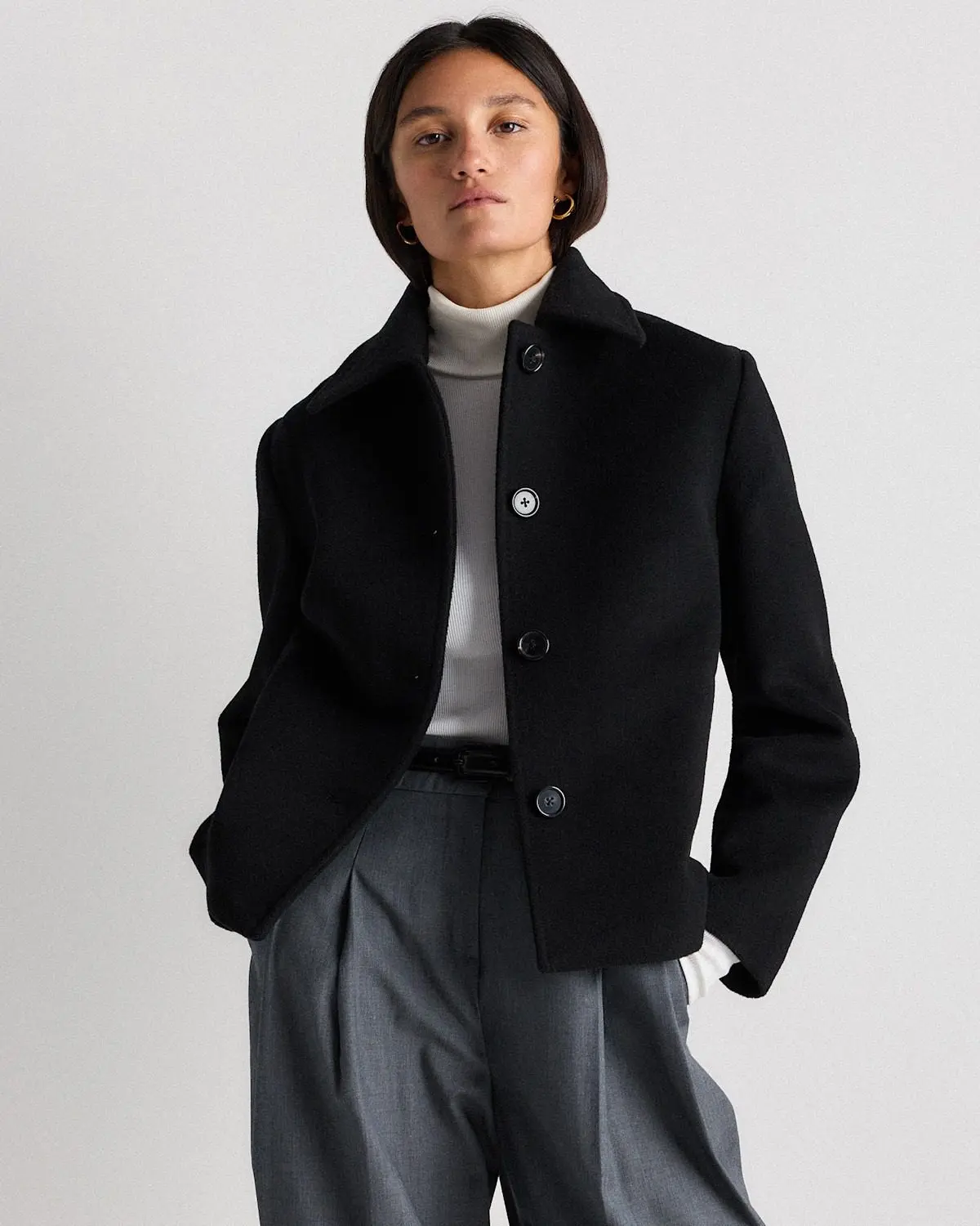 Wool Cashmere Short Coat (Black)