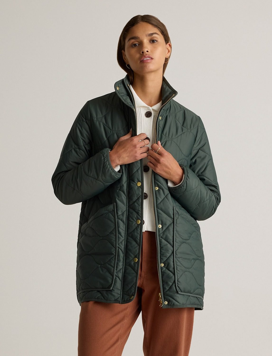 Featherless Quilted Long Puffer Jacket (Verdant Pine)