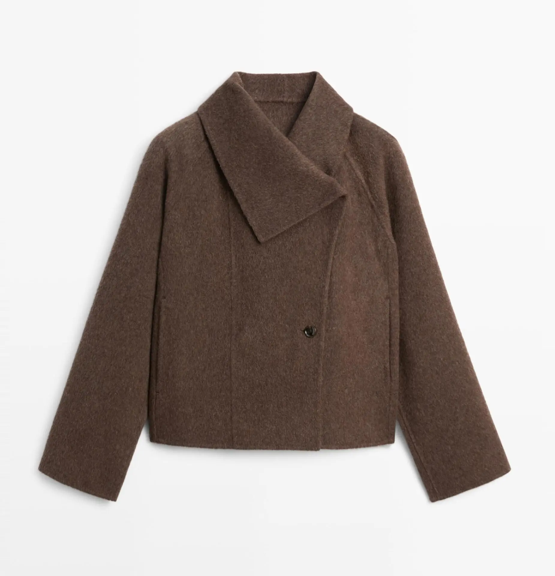Short wool blend coat with side fastening