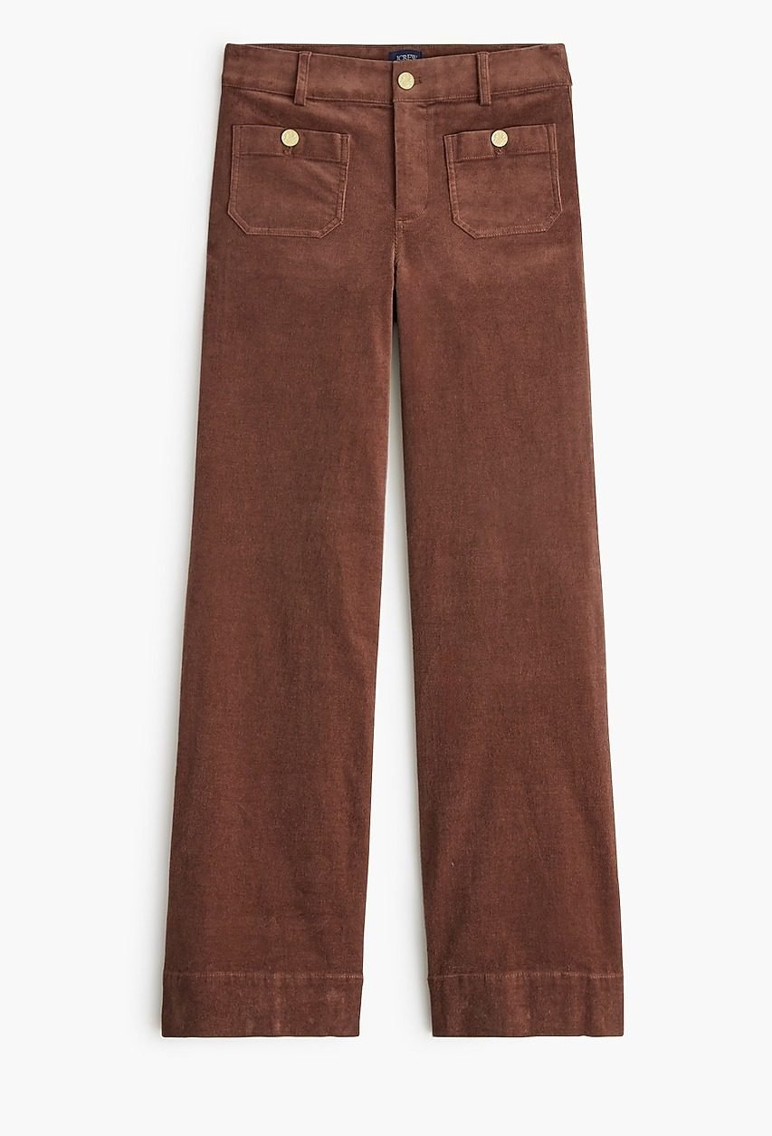 Corduroy Lizzie Wide-Leg Pant, Sailor High-Rise Patch-Pocket (Roasted Cocoa)