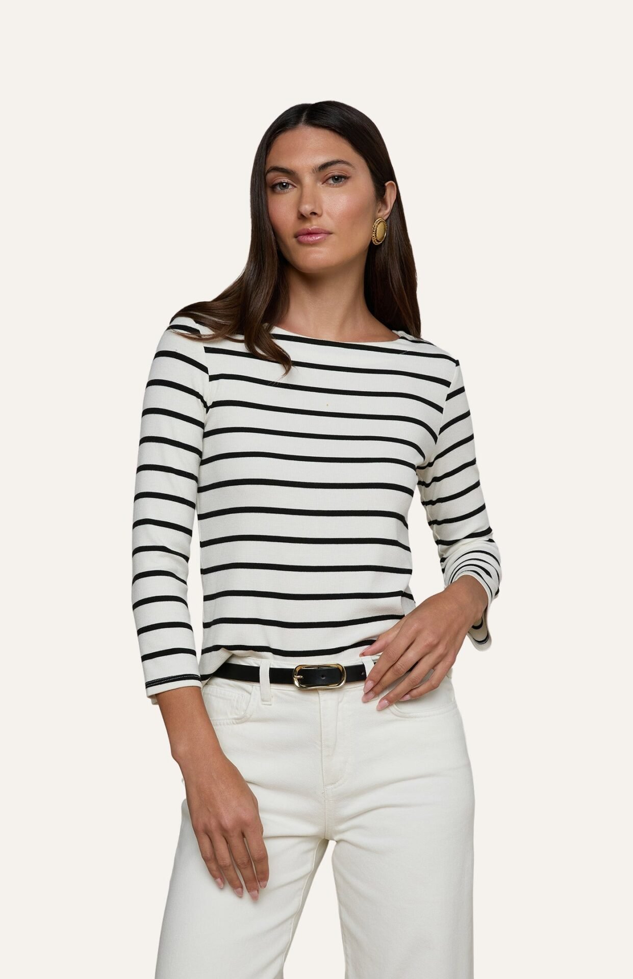 Lucille Striped Boatneck Top (Ivory/Black Stripe)