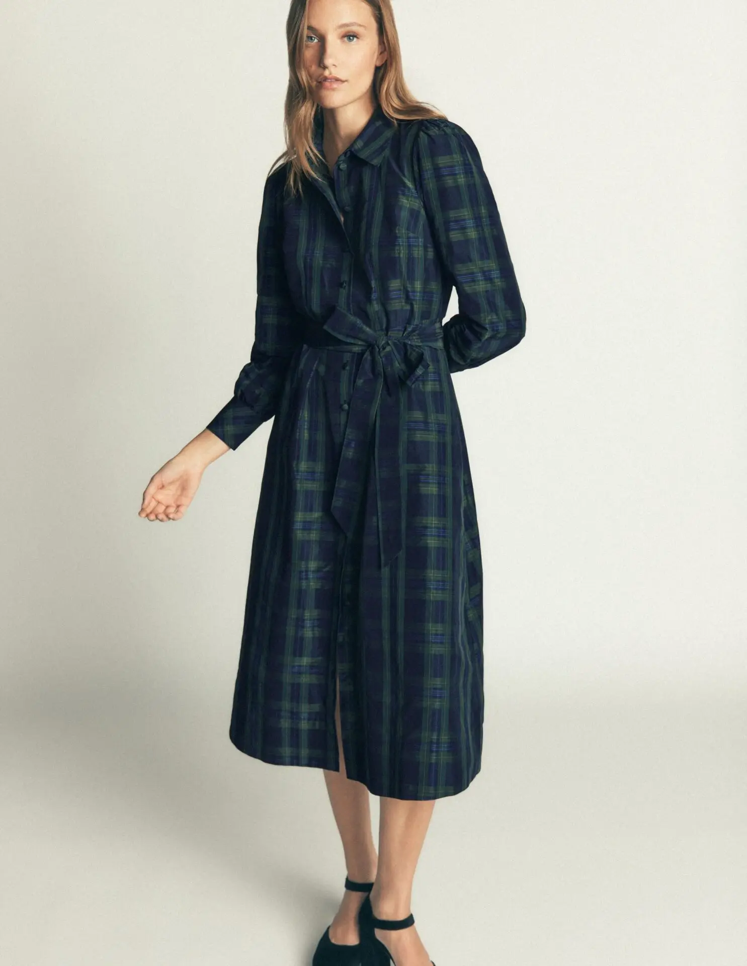 Maeve Occasion Shirt Dress (Navy, Green and Blue Check)