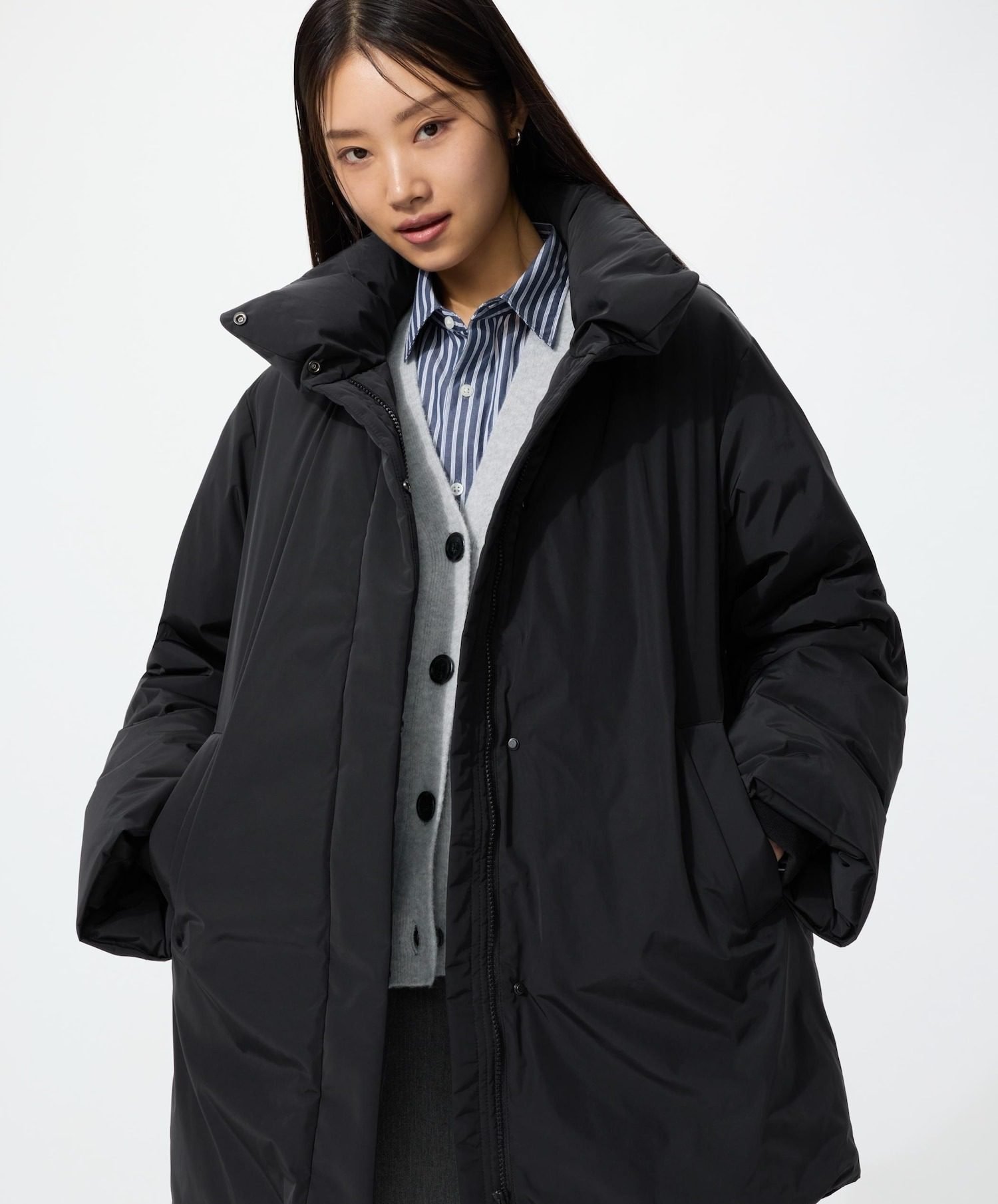 Women's Non-Quilted Down Short Coat (09 Black)