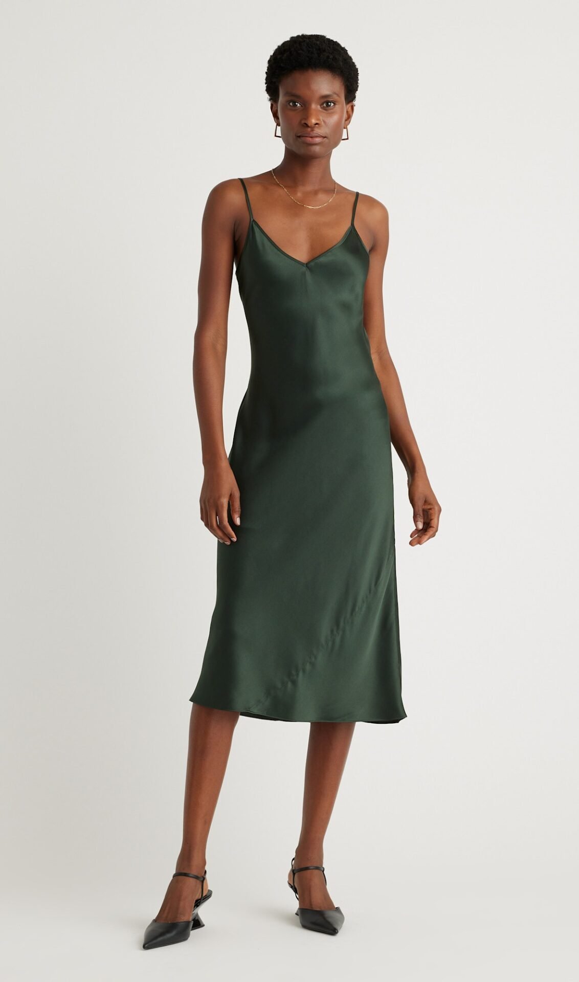 100% Washable Silk Slip Dress (Forest Green)