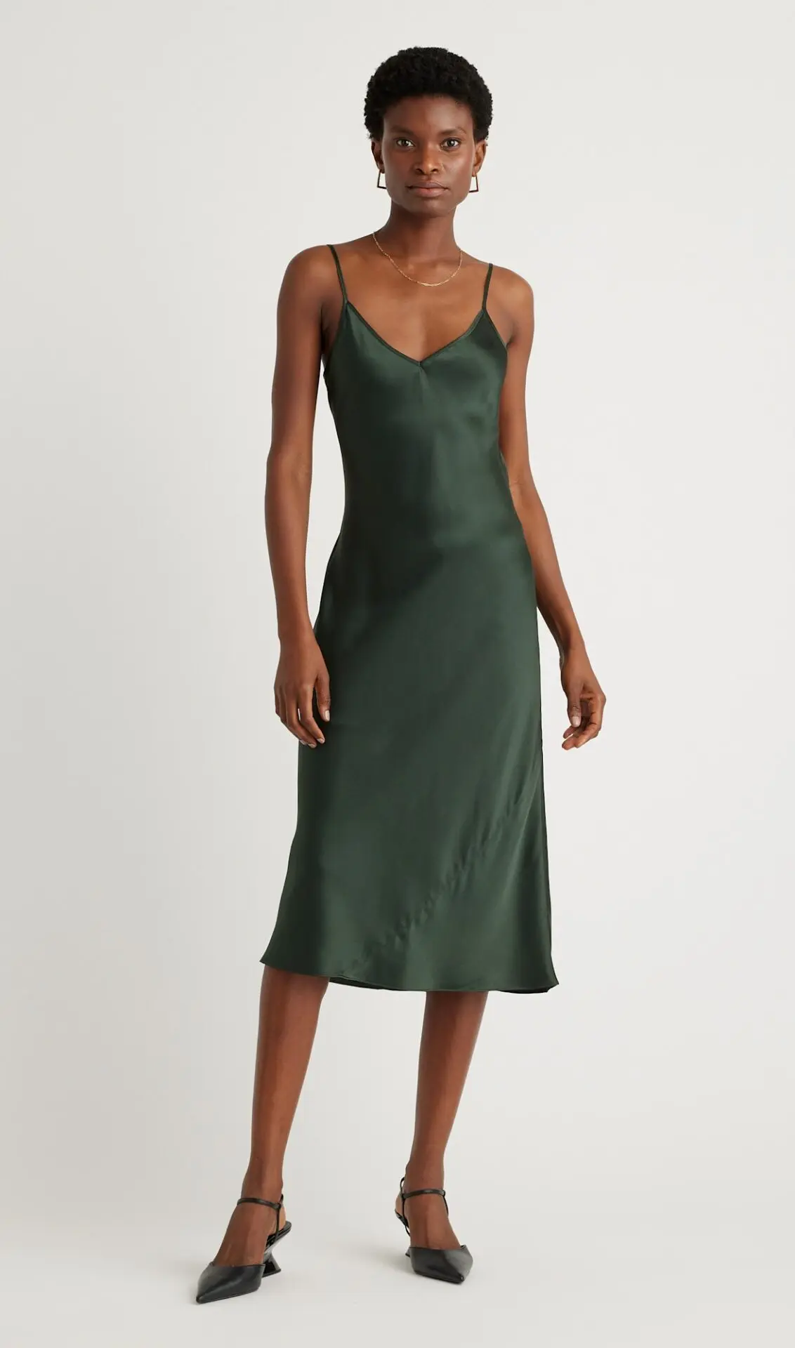 100% Washable Silk Slip Dress (Forest Green)