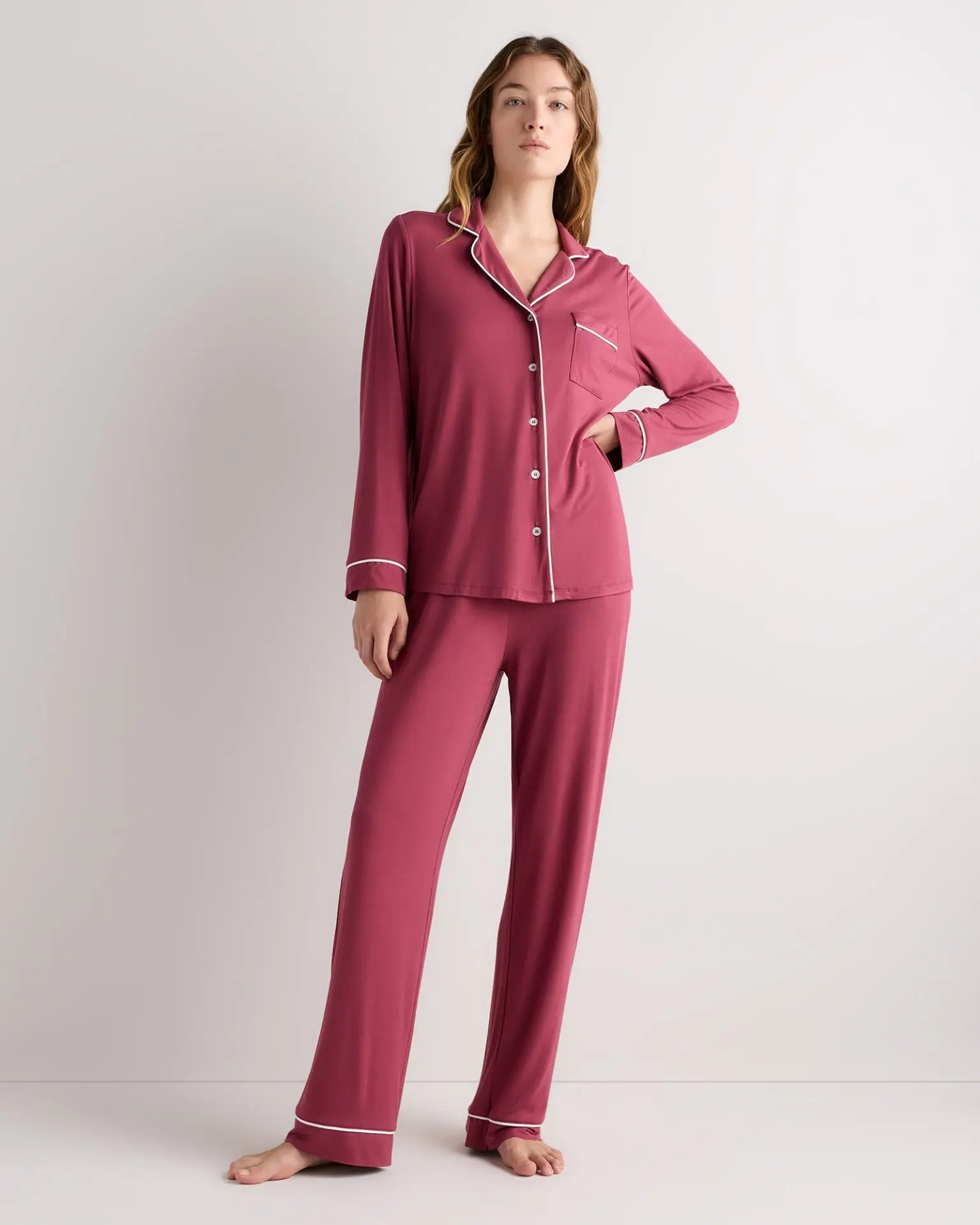 Bamboo Jersey Long Sleeve Pajama Set (Faded Maroon)