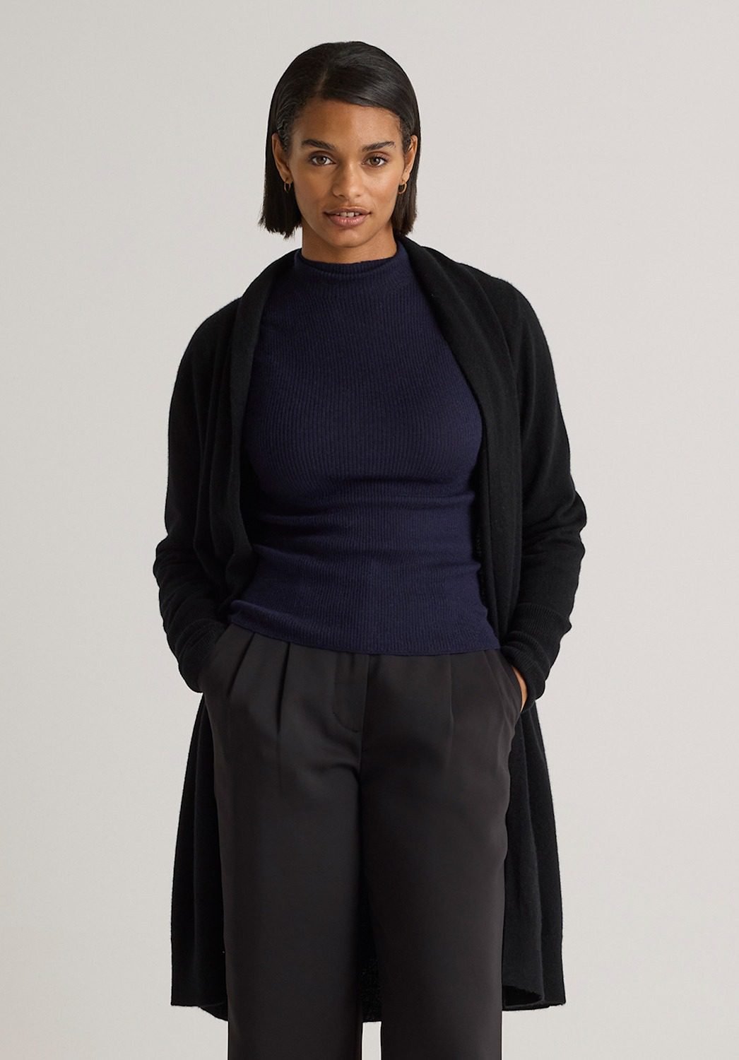 Mongolian Cashmere Duster Cardigan Sweater (Black)