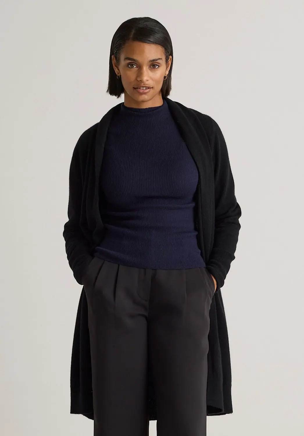 Mongolian Cashmere Duster Cardigan Sweater (Black)