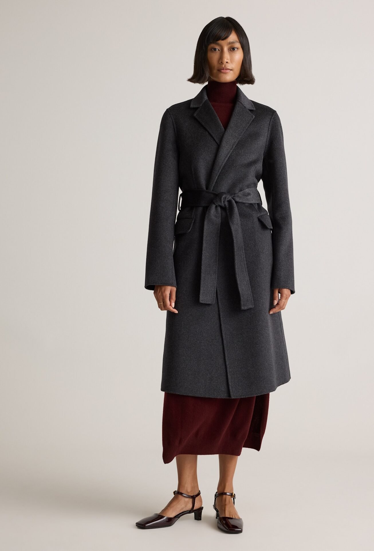 100% Mongolian Cashmere Double-Faced Wrap Coat (Heather Graphite)