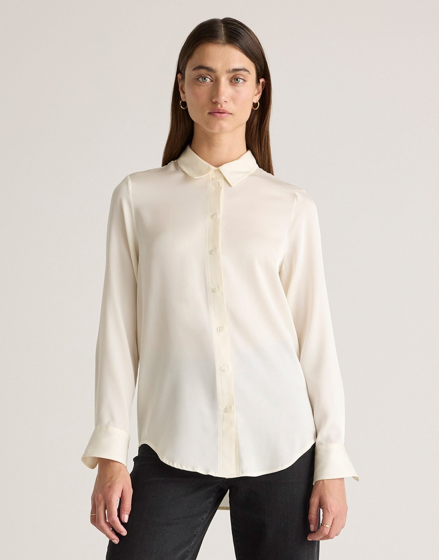 Washable Stretch Silk Blouse (Ivory)