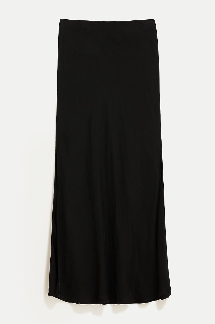 Gwyneth Column Slip Skirt in Cupro Blend (Black)