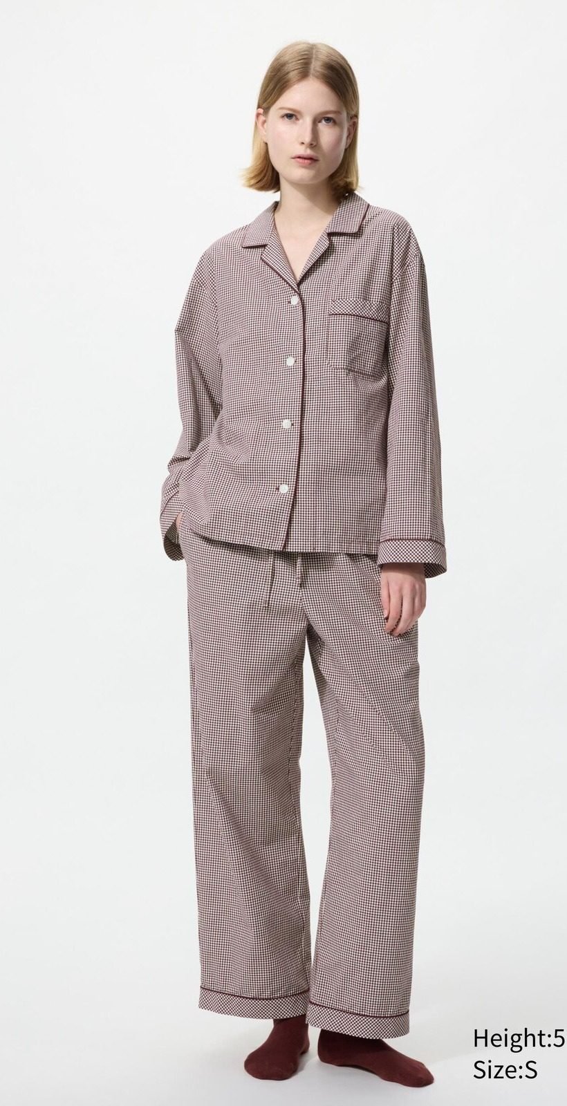 Cotton Pajamas | Long Sleeve | Gingham Check (19 Wine)