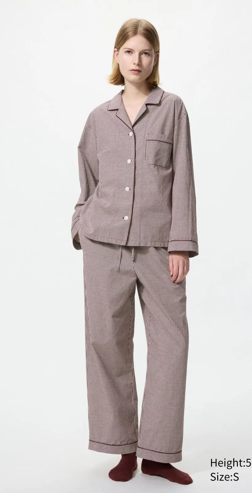 Cotton Pajamas | Long Sleeve | Gingham Check (19 Wine)
