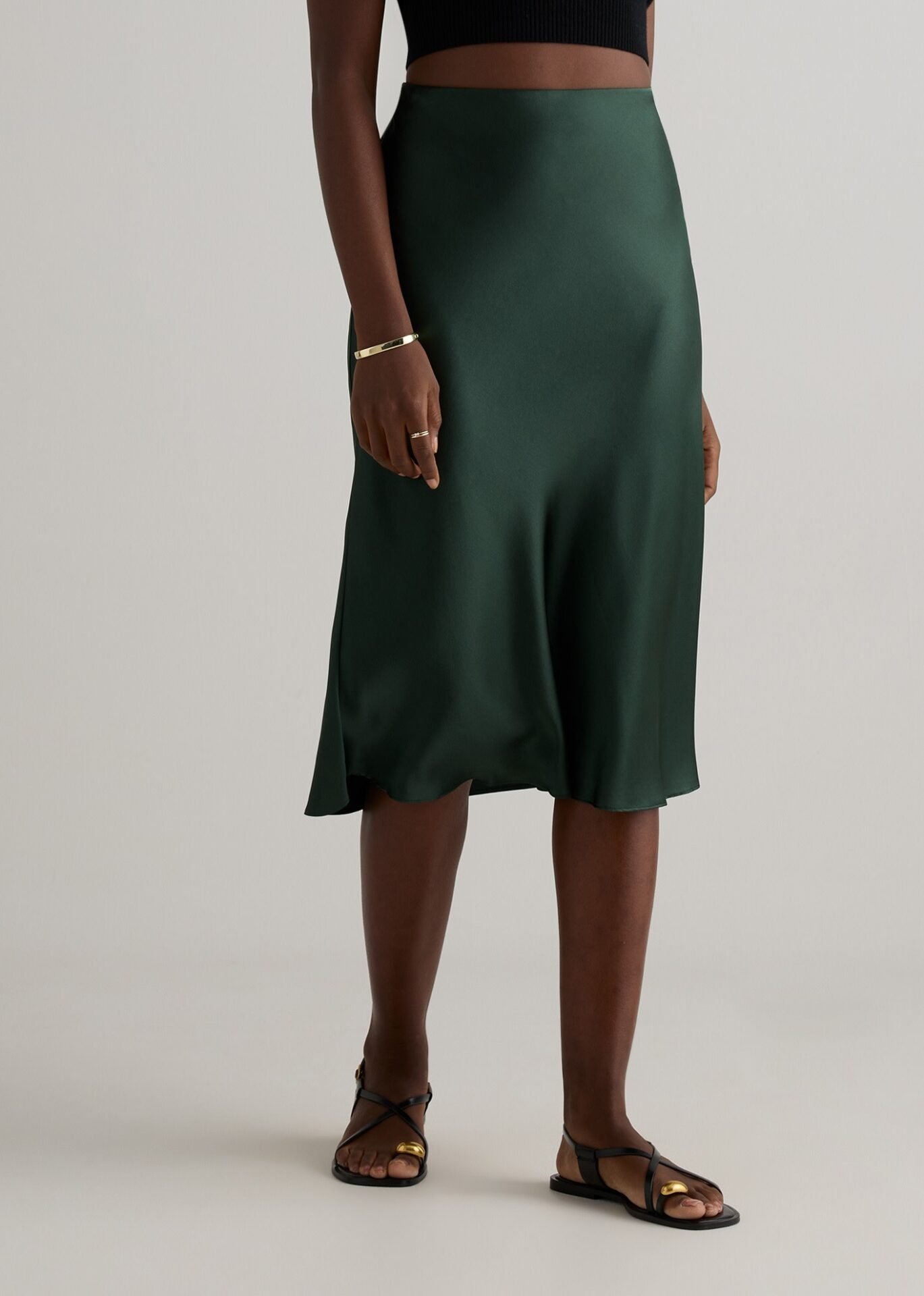 100% Washable Silk Skirt in Forest Green