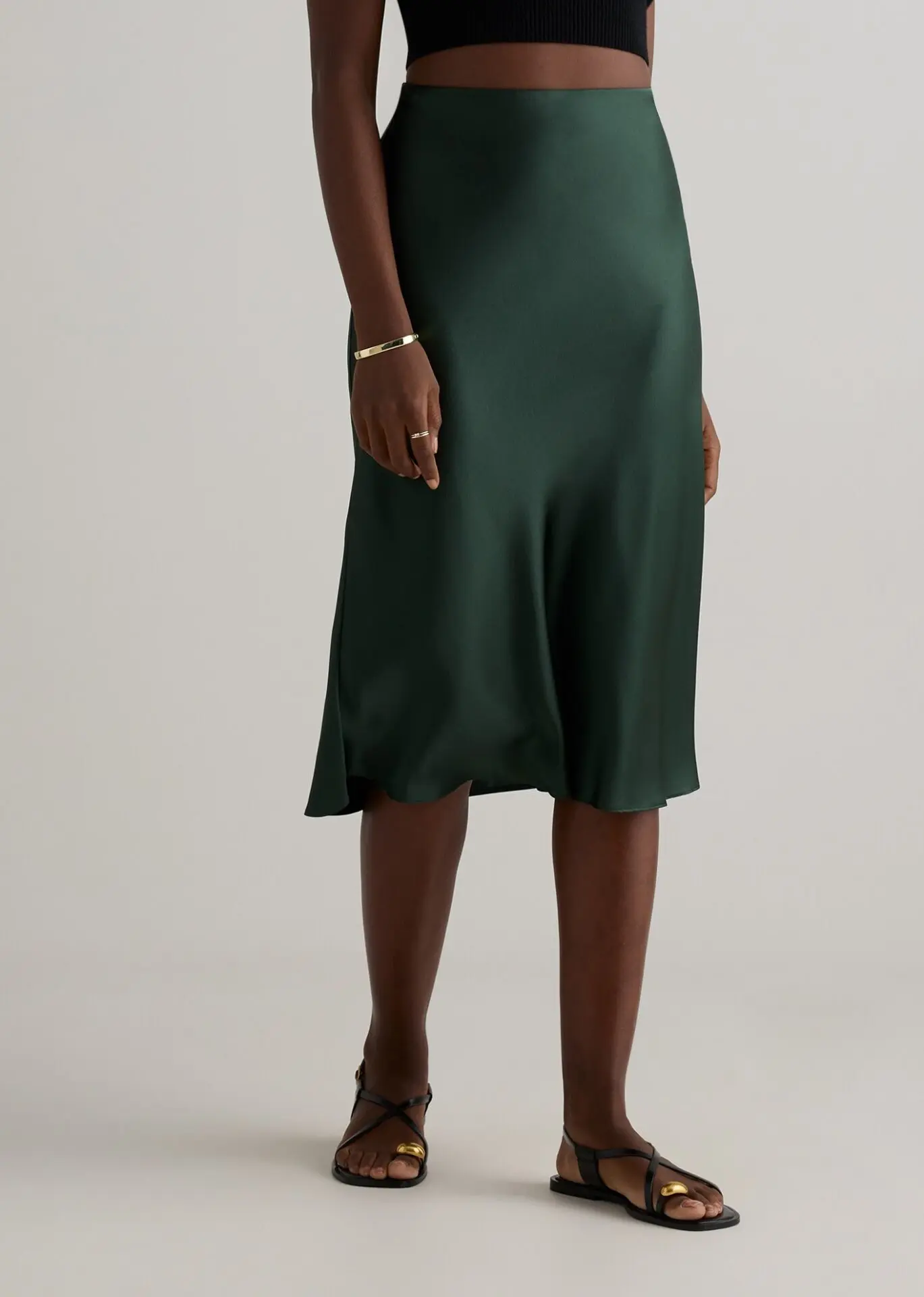 100% Washable Silk Skirt in Forest Green