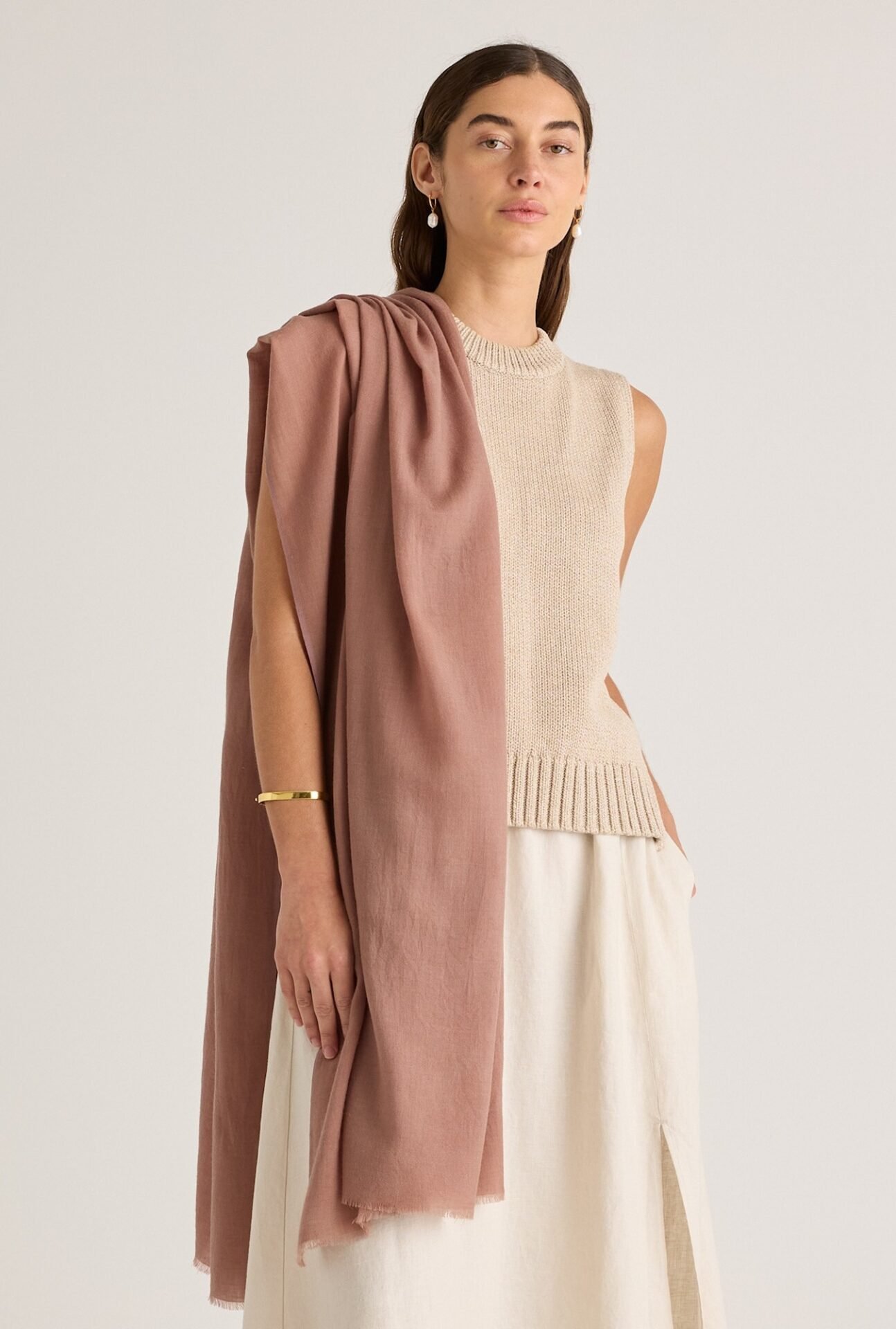 100% Pashmina Wool Scarf (Light Mauve)