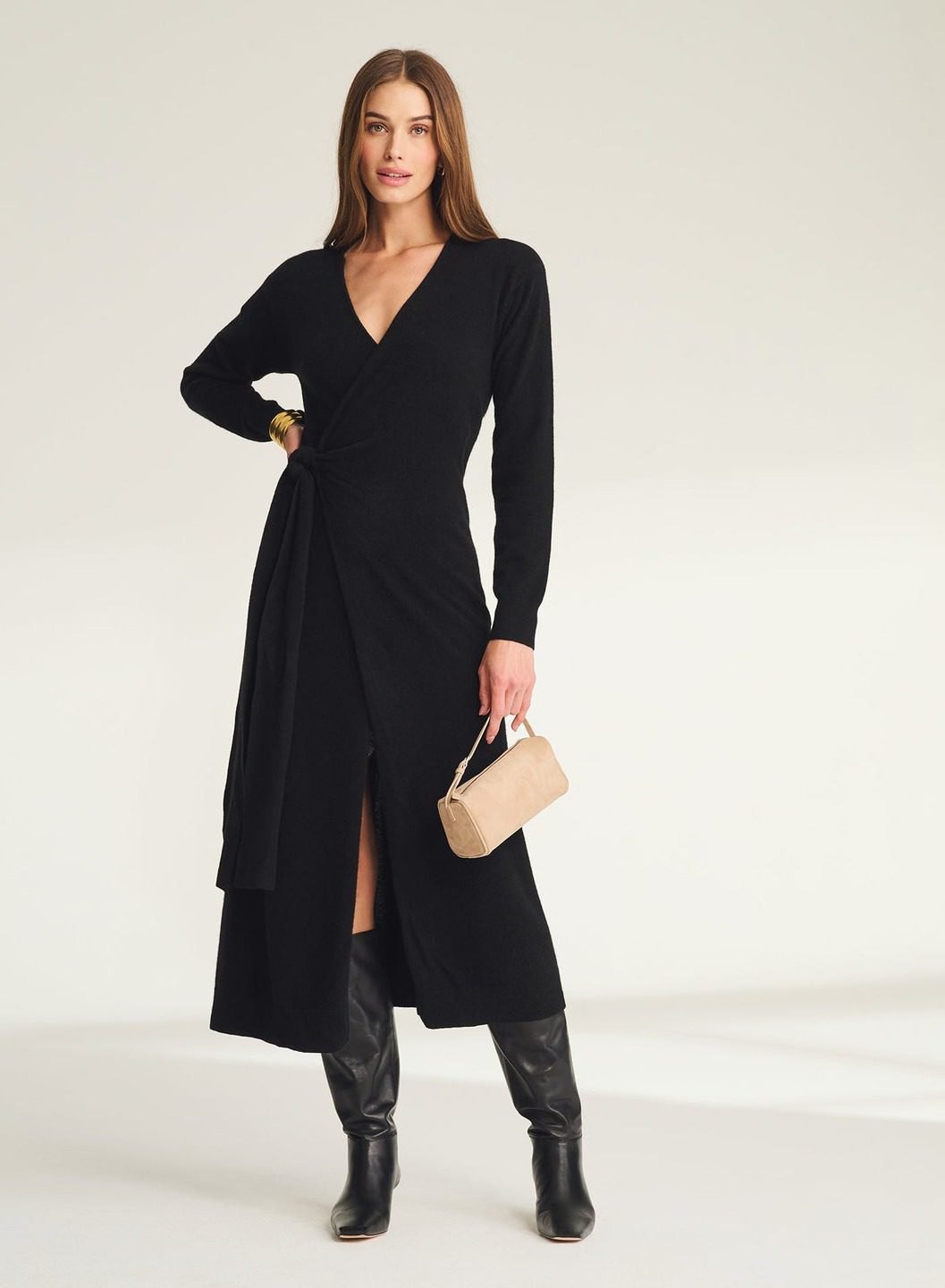 Signature Cashmere Wrap Dress (Black)
