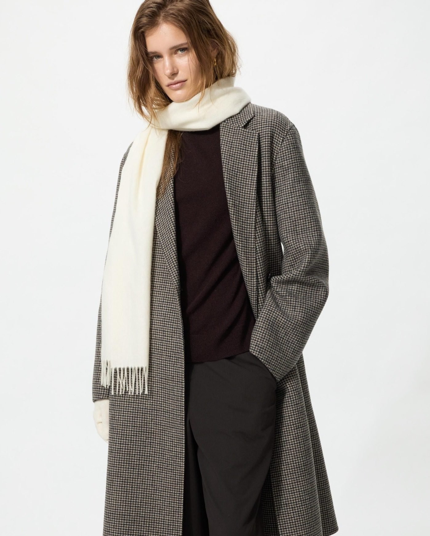 Double Face Relaxed Long Coat | Pattern (34 Brown houndstooth)
