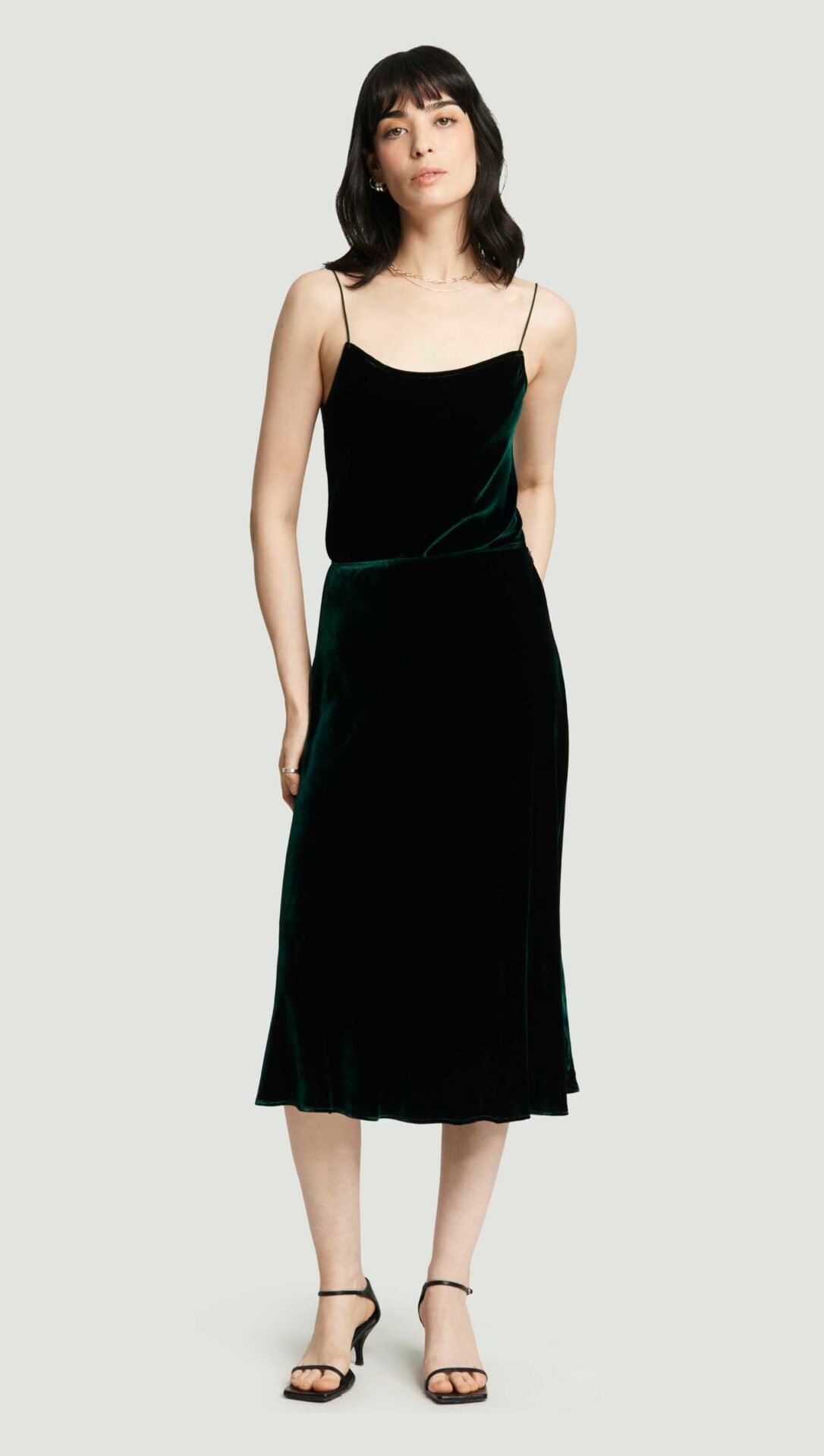 Bias Midi Skirt in Velvet (Deep Forest)