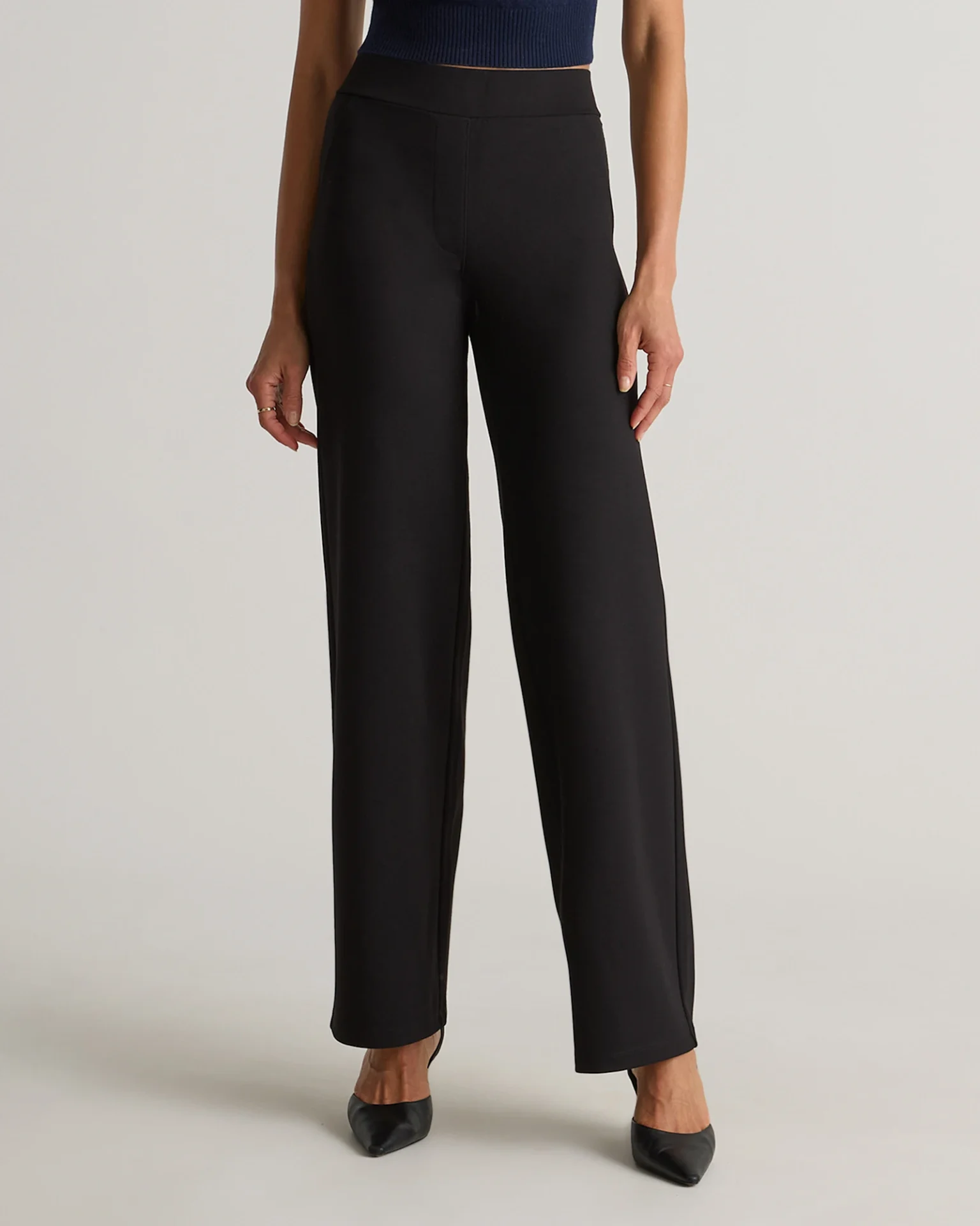 Ultra-Stretch Ponte Wide Leg Pants (Black)