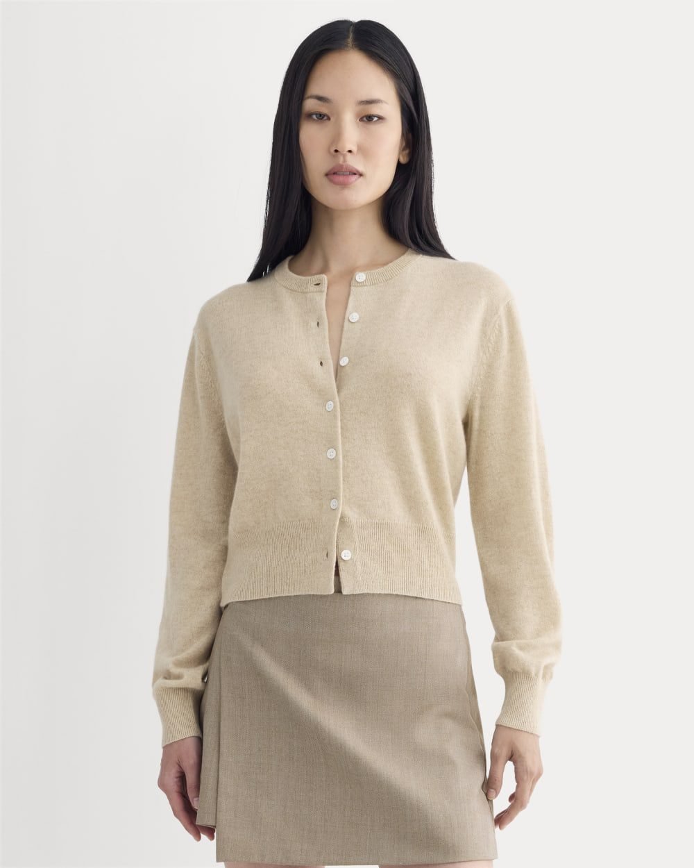Cashmere Cropped Cardigan (Heather Light Camel)
