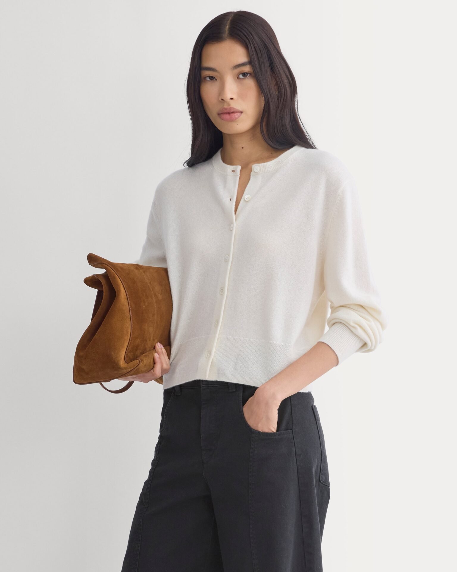 Cashmere Cropped Cardigan (Snow)