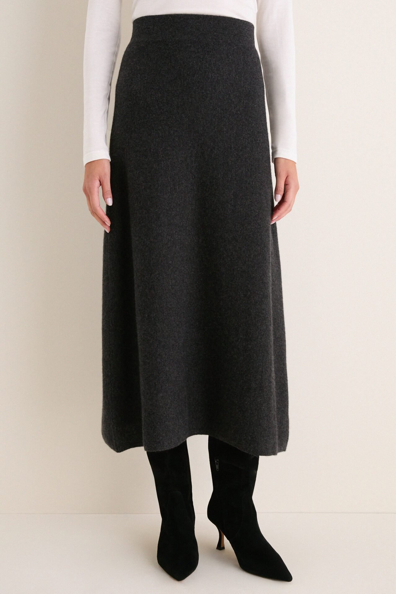 Charcoal Cashmere Maeve Midi Skirt