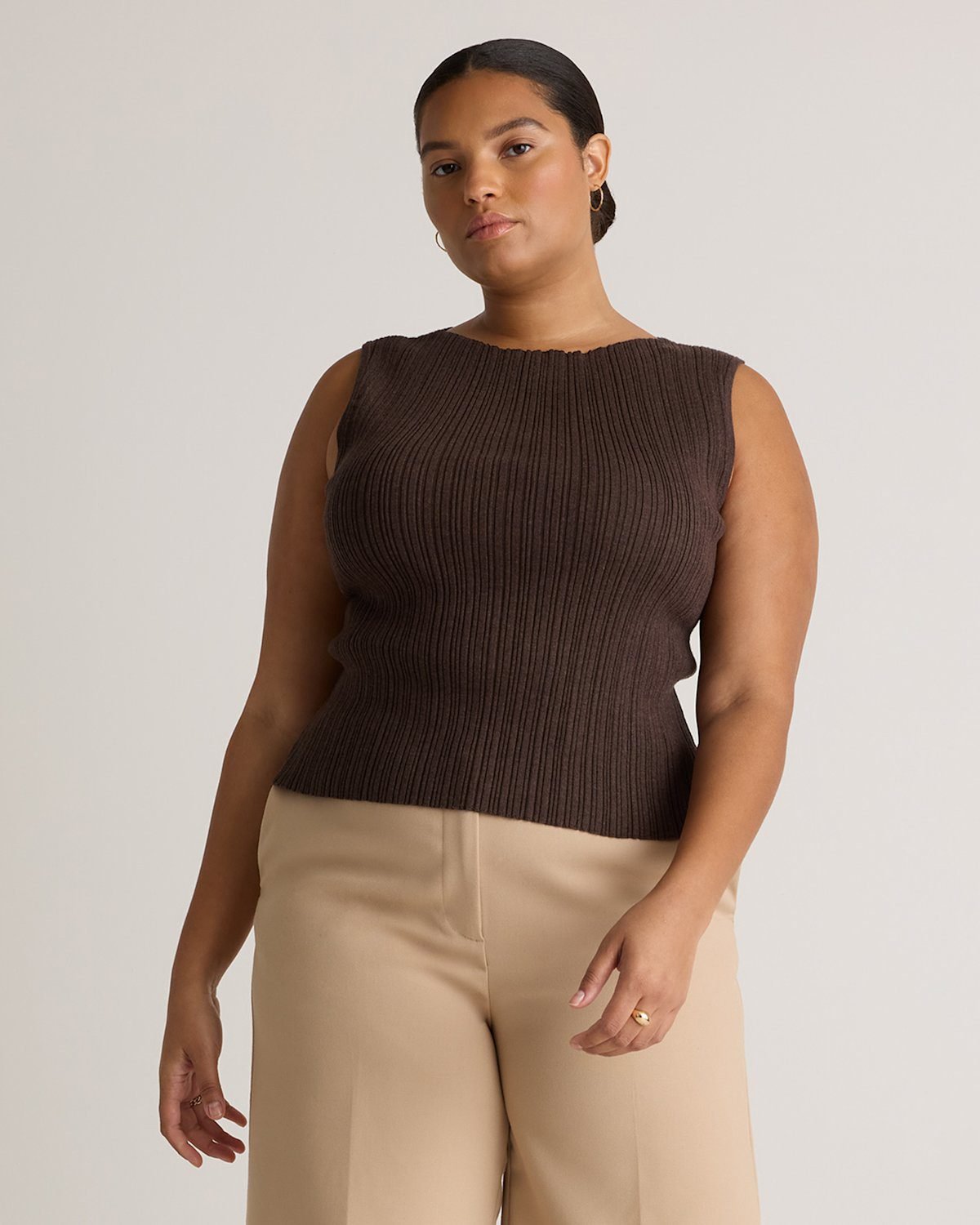 Cotton Cashmere Ribbed Tank (Mocha Heather)
