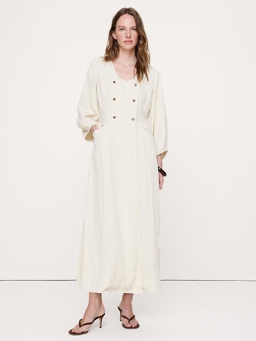 Drapey Twill Buttoned Maxi Dress (Stonewashed Beige)
