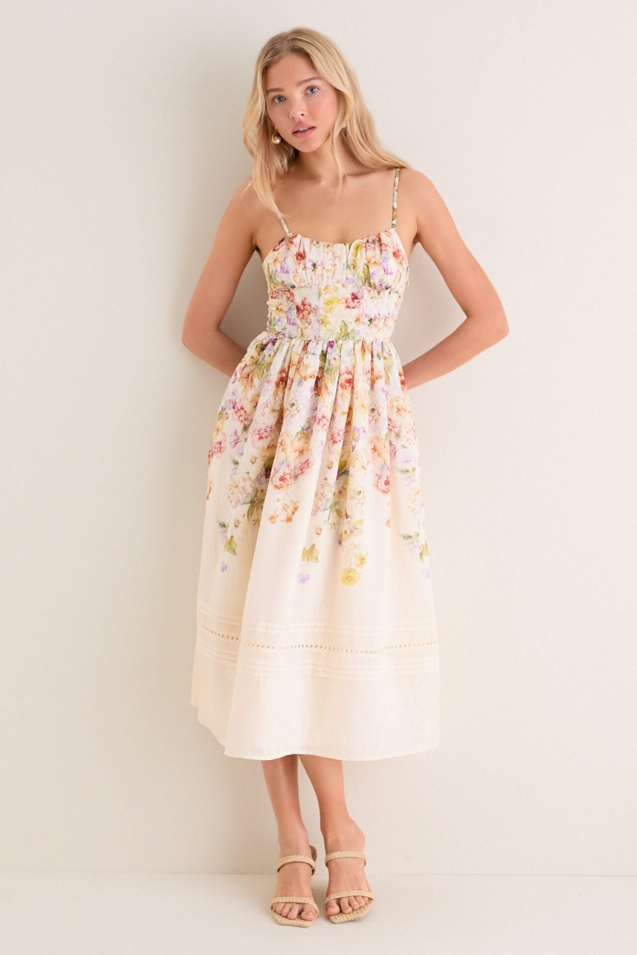 Ivory Floral Kacey Midi Dress