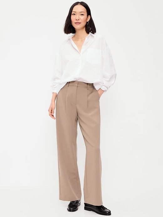 Extra High-Waisted Taylor Wide-Leg Trouser Pants (Sedimentary)