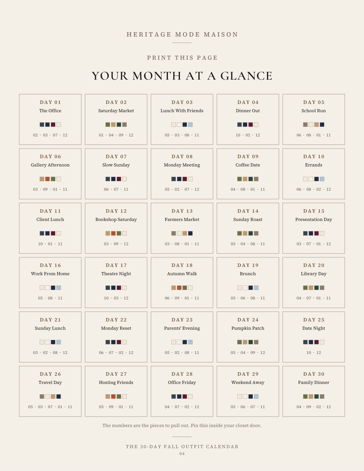 The printable month at a glance page