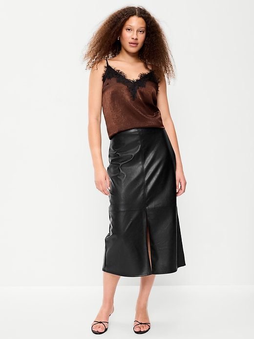 Faux-Leather Pencil Midi Skirt (Black Jack)