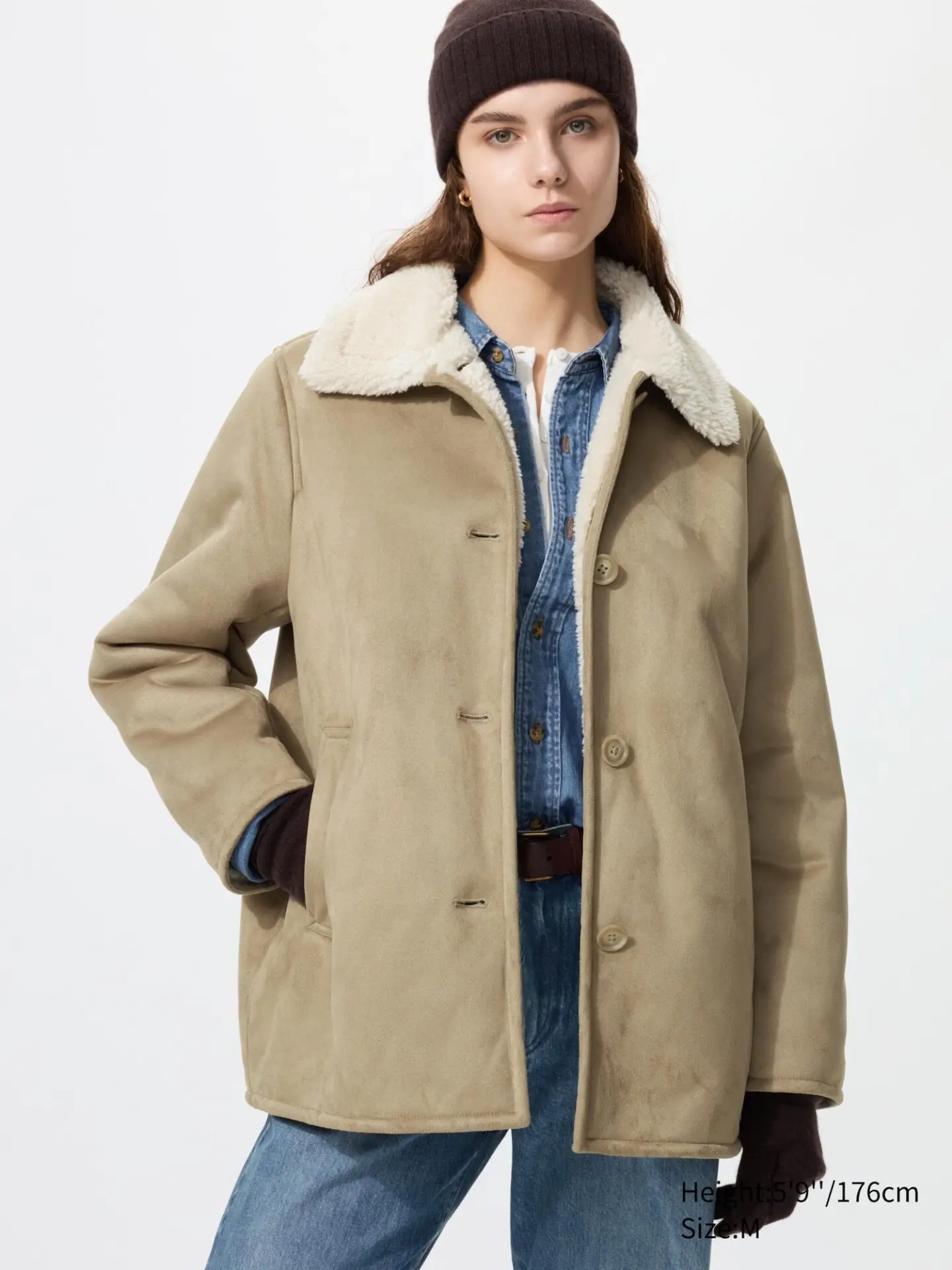 Faux Shearling Short Coat (32 Beige)